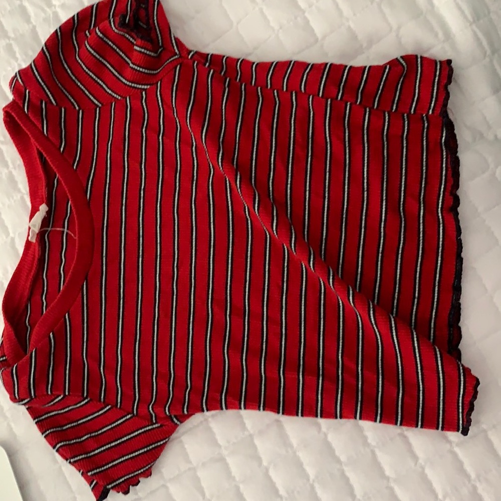 Red white and black striped tee